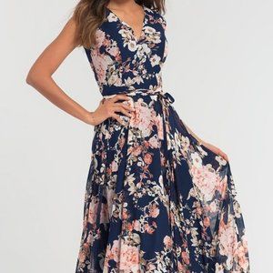 FLORAL KLEINFELD CHIFFON BRIDESMAID DRESS